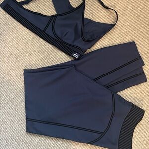 ALO Yoga Deep Blue airlift Sports Bra and Leggings set